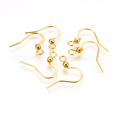Ganchos para pendientes de acero inoxidable quirúrgico 316, cable de oreja, con lazo horizontal, real 18k chapado en oro, 16x16~19.5x3mm, agujero: 2 mm, pin: 0.7 mm