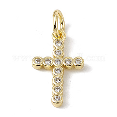 Ottone micro spianare fascino zirconi,  cadmio& piombo libero, con anelli di salto, ciondoli croce religione, vero placcato oro 18k, 14x9x1.5mm, Foro: 3.4 mm