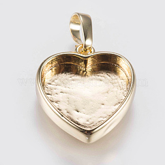 Colgante de latón cabochon ajustes, tazas de bisel de borde liso, Plateado de larga duración, corazón, dorado, 17x15x3.5mm, agujero: 3x5 mm, Bandeja: 12x13 mm