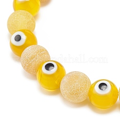 7 pièces 7 couleurs agate patinée naturelle (teinte) & lampwork mauvais œil rond perlé ensemble de bracelets extensibles&nbsp;BJEW-JB08958