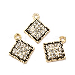 合金ラインストーンペンダント  菱形チャーム  ゴールドカラー  18.5x15x2.5mm  穴：1.8mm&nbsp;ALRI-M019-02AG