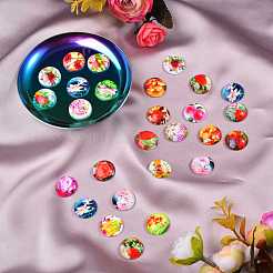 100 Stück blumenbedruckte Glascabochons&nbsp;sgGGLA-SZ0001-19