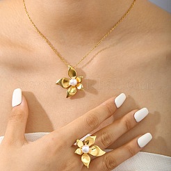 Ожерелья и кольца из нержавеющей стали 304 с подвесками из пластиковых жемчужин&nbsp;FS-WGC34D6-03