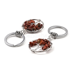 Porte-clés rond plat en jaspe rouge naturel avec pendentif arbre de vie&nbsp;KEYC-E023-03L