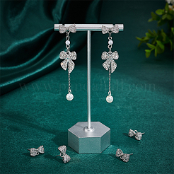 4 пара латунных подвесок с микропаве из кубического циркония с подвесками в виде банта KK-BC0013-71P