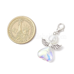 Подвеска в форме сердца ангела из стекла и стеклянного жемчуга&nbsp;HJEW-JM03593