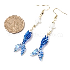 Серьги с подвесками из стекла и ракушек EJEW-MZ00160-02