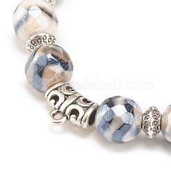 Браслет из натуральной лавы и тибетского агата с трубкой из бисера BJEW-JB08322-02