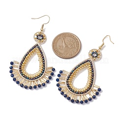 Бисер ручной работы с серьгами с подвесками из синтетической синей шпинели&nbsp;EJEW-MZ00139