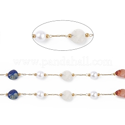 Pepita di gemma mista naturale e catena di perle di vetro imitazione perla&nbsp;CHS-C006-02C