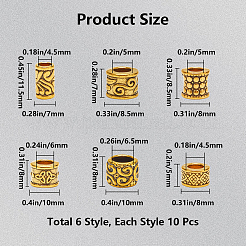 60шт 6 стиля европейские бусины из сплава в тибетском стиле TIBEB-SP0001-08