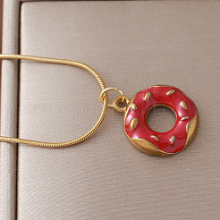 Colliers pendentifs vintage en acier inoxydable 304 émaillé en forme de donut pour femmes&nbsp;NP5557