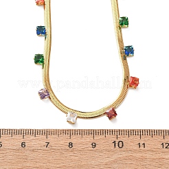 Halsketten aus flachem Schlangenkettenmaterial aus Edelstahl 304 mit quadratischen Zirkonia&nbsp;NJEW-P355-02G-02