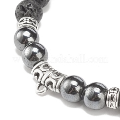 Эластичный браслет из натуральной лавы и синтетического гематита с трубкой из бисера BJEW-JB08300