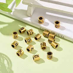 12星座テーマ合金ヨーロッパビーズ  大穴ビーズ  アンティーク黄金  コラム  ランダムな混合星座  7.5x7mm  穴：4.5mm  60個/袋&nbsp;FIND-WH0093-25