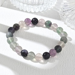 Braccialetti elastici con perline rotonde di fluorite naturale&nbsp;GG-CBA12F1-02A-04