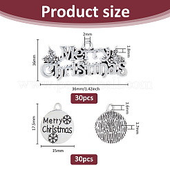 60 шт. 2 стиля подвески из сплава в тибетском стиле с рождественской тематикой FIND-FH0010-20