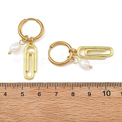 Boucles d'oreilles créoles en laiton avec perles de culture d'eau douce naturelles&nbsp;EJEW-JE07384