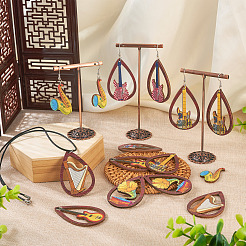 40 pièces 10 styles ensembles de pendentifs en bois imprimés&nbsp;WOOD-TA0001-77