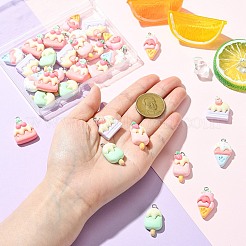 30個6スタイル不透明樹脂ペンダント  プラチナ鉄ループ付き  アイスクリームとケーキのチャーム  ミックスカラー  23~29x14.5~20x8~9.5mm  穴：1.8~2mm  5個/スタイル&nbsp;RESI-CJ0005-26