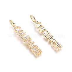 真鍮マイクロパヴェクリアキュービックジルコニアペンダント  勇気  ゴールドカラー  40x6.5x2.5mm  穴：3.5x5.5mm&nbsp;ZIRC-L085-44G
