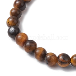 Cubo naturale di occhio di tigre e braccialetti elasticizzati con perline rotonde&nbsp;BJEW-JB10807-03