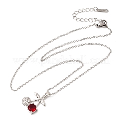 Pendentif cerise en laiton pavé de zirconiums cubiques transparents et rouges&nbsp;NJEW-H092-05P