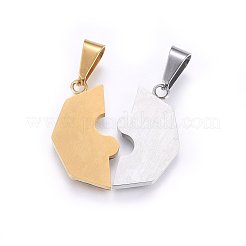 304ステンレススチール製スプリットペンダント  エナメル  8卦  ゴールデン·ステンレス鋼色  27x25x2mm  穴：10x5mm  片側：27x15x2mm  穴：10x5mm  反対側：27x15x2mm  穴：10x5mm&nbsp;STAS-O108-03GP