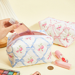 2 шт. двухцветная косметичка из хлопка и полиэстера с цветочным принтом на молнии AJEW-CN0002-82