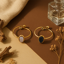 2 шт. 2-х цветные регулируемые манжетные кольца из нержавеющей стали с синтетическими драгоценными камнями RJEW-GO0001-37C