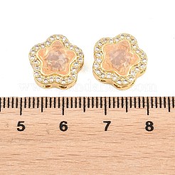 真鍮製の透明なキュービックジルコニアビーズ  カドミウムフリー＆鉛フリー  ラックめっき  長持ちメッキ  樹脂の花で  18KGP本金メッキ  ミックスカラー  13x13x7mm  穴：1.5mm&nbsp;KK-B186-01G