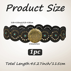 Винтажный сплав и синтетическая бирюза и искусственная кожа дисковые монеты поясные ремни для мужчин AJEW-WH0816-102AB-A-01