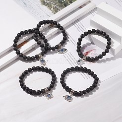 Эластичный браслет из натуральной лавы BJEW-JB08221