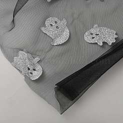 Polyester-Netzstoff mit Halloween-Geistermuster&nbsp;DIY-WH0740-06