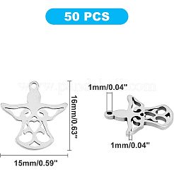 304ステンレスペンダント  レーザー切断  天使  ステンレス鋼色  16x15x1mm  穴：1mm  50個/箱&nbsp;STAS-UN0008-92P