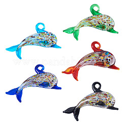 5 шт. 5-х цветные подвески ручной работы из серебряной фольги в технике лэмпворк&nbsp;LAMP-TA0001-73