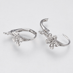 真鍮製フレンチフックピアスパーツ  カン付き  花  ニッケルフリー  プラチナメッキ  17x8mm  穴：1.5mm&nbsp;KK-Q750-039P