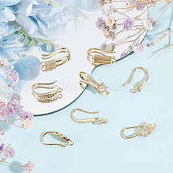 8 пара 8 стилей латунных крючков для сережек с микропаве из прозрачного кубического циркония ZIRC-BC0001-25