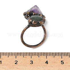 Кольца с натуральным аметистом и зеленым авантюрином RJEW-B122-04R-02