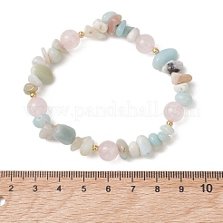 Pulseras elásticas redondas de cuarzo rosa natural y amazonita con flores y cuentas de latón para mujer&nbsp;BJEW-TA00715