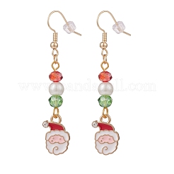 Breloque thème de noël en émail avec boucles d'oreilles pendantes en perles de verre&nbsp;EJEW-JE04961