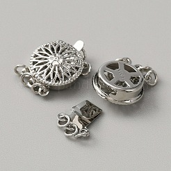 真鍮製ボックスクラスプ  マルチ連クラスプ  1連  3の穴  ひまわり模様のフラットラウンド  プラチナ  6mm  穴：16x12x5mm&nbsp;KK-WH0079-16C-P