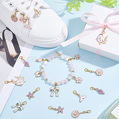 24 pièce 12 styles de décorations de pendentif en alliage émaillé de formes mixtes à thème de couleur rose&nbsp;HJEW-PH02311