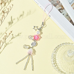 ガラス＆合金＆アクリル携帯ストラップ  ショッキングピンク  16cm&nbsp;HJEW-FS00003