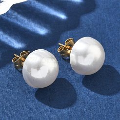 Серьги-гвоздики из пластика с имитацией жемчуга из нержавеющей стали 304 EJEW-R030-01G-02