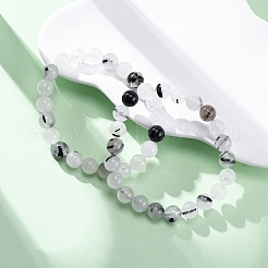 Браслеты из натурального турмалинового кварца с круглыми бусинами для мужчин и женщин BJEW-G743-01C