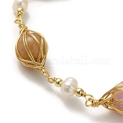 Braccialetti a maglie rotonde con perle naturali e pietre miste&nbsp;BJEW-C051-33G