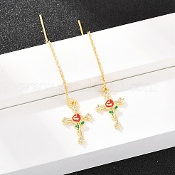 Серьга-крючок в виде креста с цветком&nbsp;EJEW-H182-13G