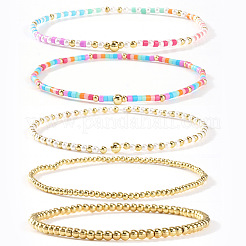 4шт 4 стиля латунные и стеклянные круглые бусины эластичные браслеты для женщин&nbsp;DV1871-4