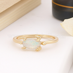 1 шт. кольца из латуни с синтетическим опалом черепахового цвета&nbsp;RJEW-LP0002-84